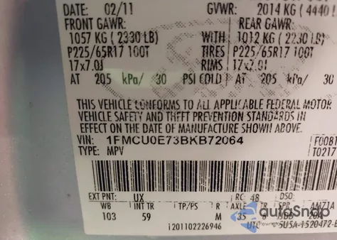 2011 Ford Escape Limited z USA, uszkodzony, nr VIN 1FMCU0E73BKB72064